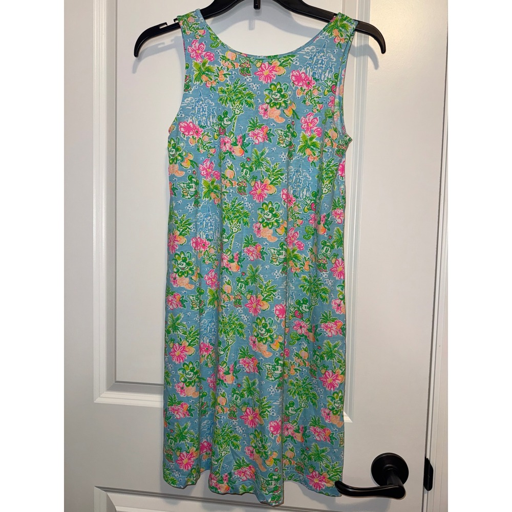 Lilly Pulitzer Disney Dress Womens XXS Blue Floral Mickey Etta Pima Cotton Mini